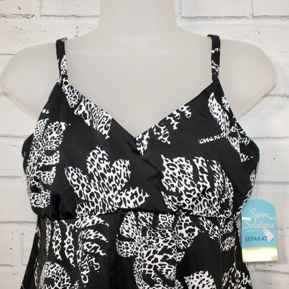 Swim Solutions Size 10 Black Spotted Leaves Underwire Tankini Top NWT - Picture 5 of 8
